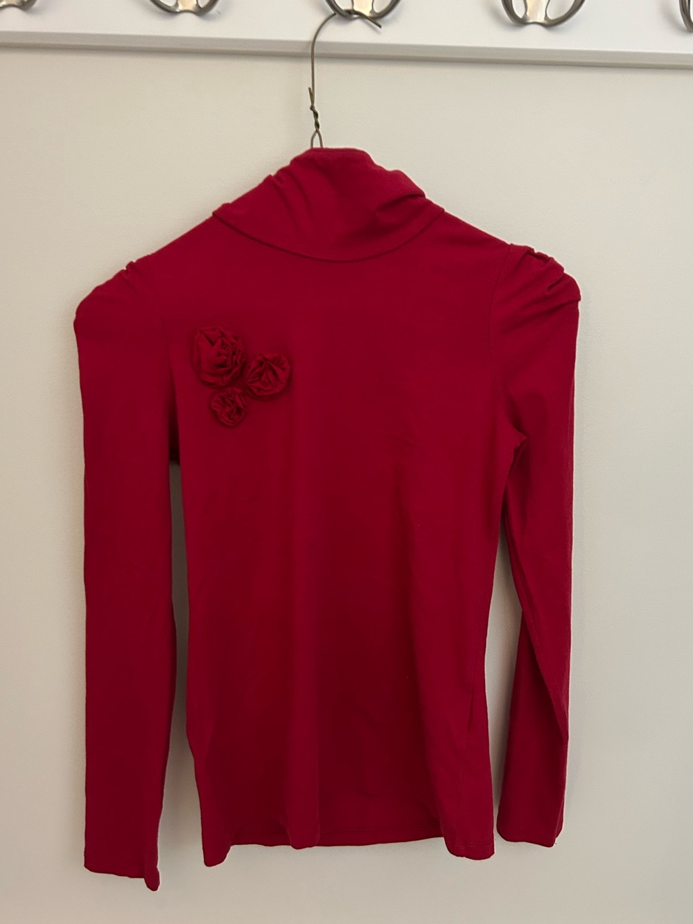 United Colors of Benetton Red Turtleneck Rosette Applique Top Long Sleeve